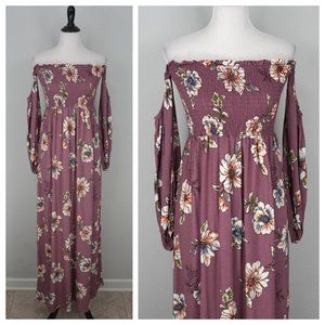 ALTAR'D STATE Long Purple White Floral Stretch Maxi Dress Size Small